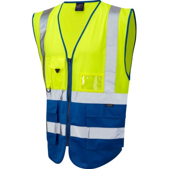 Leo Lynton Ecoviz Superior Waistcoat Hi-Vis Yellow/Royal Blue - Arbetskläder - Arbetskläder i stora storlekar