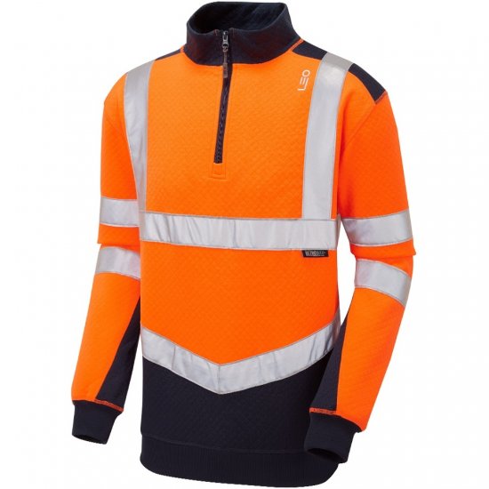 Leo Tapeley Ecoviz Dual Colour 1/4 Zip Sweatshirt Hi-Vis Orange/Navy - Arbetskläder - Arbetskläder i stora storlekar
