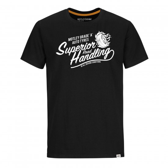 Motley Denim Nottingham T-Shirt White on Black - T-shirts - Stora T-shirts - 2XL-14XL