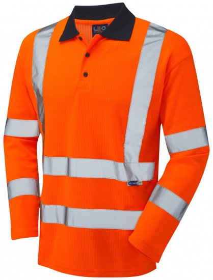 Leo Swimbridge Comfort L/S Polo Shirt Hi-Vis Orange - Arbetskläder - Arbetskläder i stora storlekar