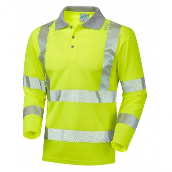 Leo Barricane Ecoviz Performance+ Sleeved Polo Shirt Hi-Vis Yellow - Arbetskläder - Arbetskläder i stora storlekar