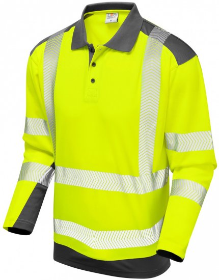 Leo Wringcliff Coolviz Plus L/S Polo Hi-Vis Yellow/Grey - Arbetskläder - Arbetskläder i stora storlekar