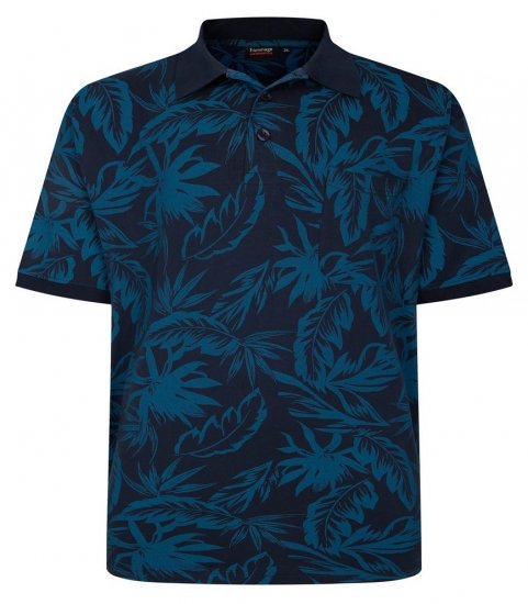 Espionage P222 Pikétröja med lövtryck mörkblå/teal - Pikétröjor - Stora pikétröjor - 2XL-8XL