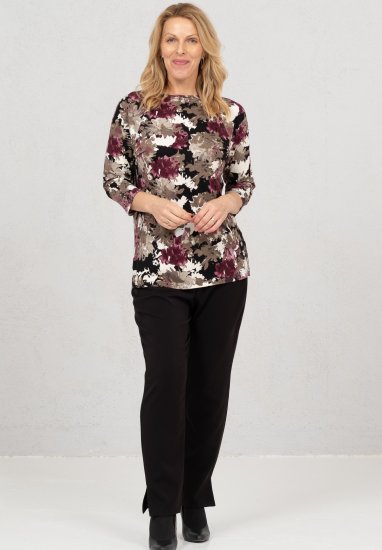 Scandinavian Caramel Flowers Blouse Purple and Brown - Tryckta T-shirts för dam i stora storlekar - 