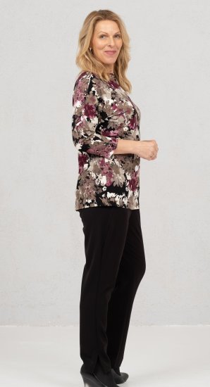 Scandinavian Caramel Flowers Blouse Purple and Brown - Tryckta T-shirts för dam i stora storlekar - 