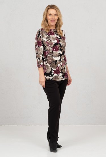 Scandinavian Caramel Flowers Blouse Purple and Brown - Tryckta T-shirts för dam i stora storlekar - 