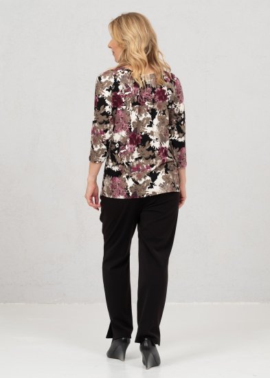 Scandinavian Caramel Flowers Blouse Purple and Brown - Tryckta T-shirts för dam i stora storlekar - 