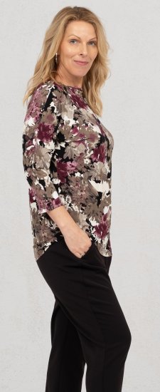 Scandinavian Caramel Flowers Blouse Purple and Brown - Tryckta T-shirts för dam i stora storlekar - 