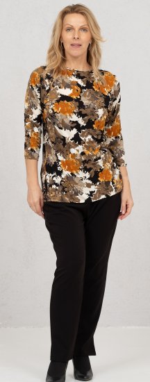 Scandinavian Caramel Flowers Blouse Orange and Brown - Tryckta T-shirts för dam i stora storlekar - 