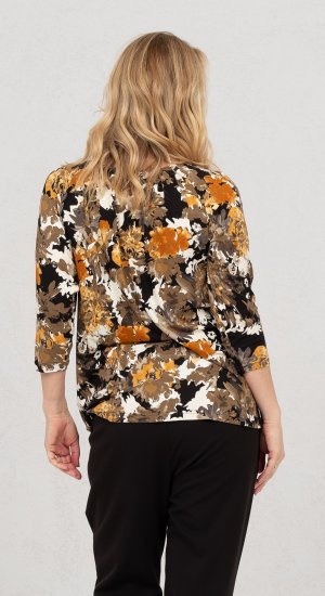 Scandinavian Caramel Flowers Blouse Orange and Brown - Tryckta T-shirts för dam i stora storlekar - 