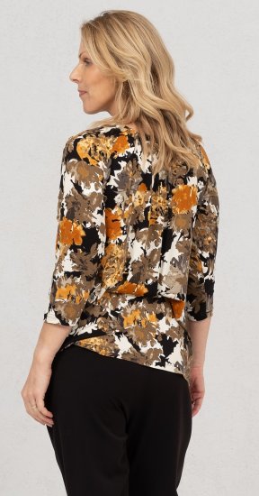 Scandinavian Caramel Flowers Blouse Orange and Brown - Tryckta T-shirts för dam i stora storlekar - 