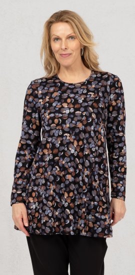 Scandinavian Caramel Flower Petals Tunic Copper and Blue - Tryckta T-shirts för dam i stora storlekar - 