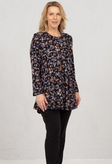 Scandinavian Caramel Flower Petals Tunic Copper and Blue - Tryckta T-shirts för dam i stora storlekar - 