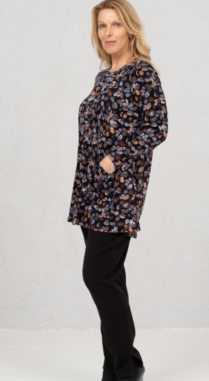 Scandinavian Caramel Flower Petals Tunic Copper and Blue - Tryckta T-shirts för dam i stora storlekar - 