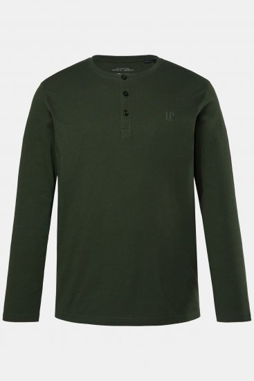 JP1880 Henley Shirt Long Sleeve Dark Green - T-shirts - Stora T-shirts - 2XL-14XL