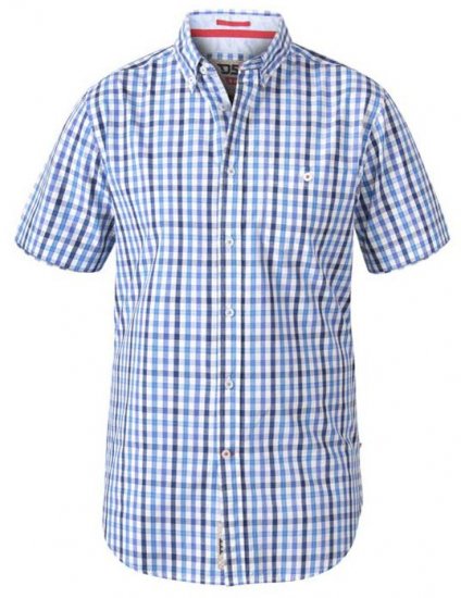 D555 Rowling Blue Gingham Short Sleeve Shirt - Skjortor - Stora skjortor - 2XL-8XL