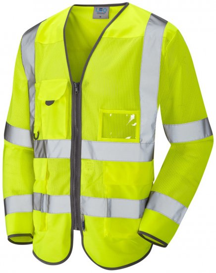 Leo Burrington Coolviz Superior Long Sleeve Waistcoat Hi-Vis Yellow - Arbetskläder - Arbetskläder i stora storlekar