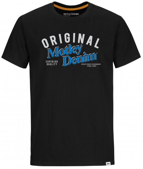 Motley Denim Salford T-shirt Blue on Black - T-shirts - Stora T-shirts - 2XL-8XL