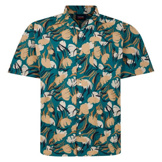 Espionage SH433 kortärmad skjorta med abstrakt blomtryck grön/taupe - Skjortor - Stora skjortor - 2XL-8XL