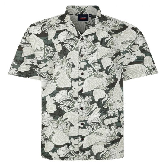 Espionage SH434 kortärmad skjorta med lövtryck grön - Skjortor - Stora skjortor - 2XL-8XL