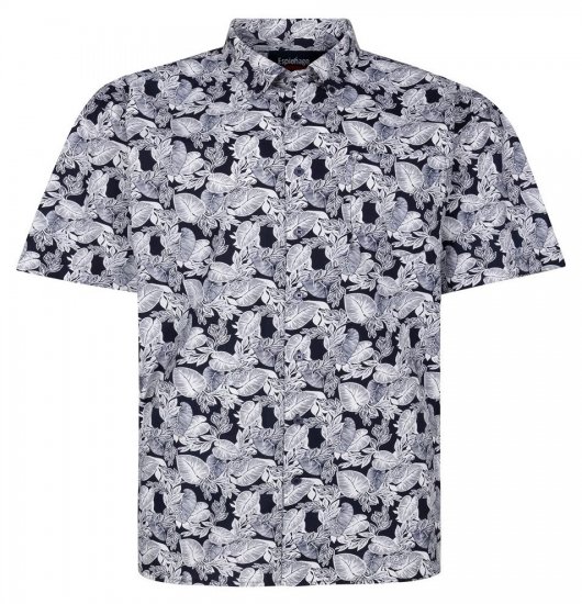 Espionage SH462 Skjorta med lövtryck mörkblå/vit - Skjortor - Stora skjortor - 2XL-8XL