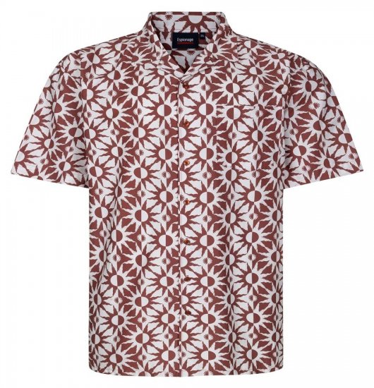 Espionage SH466 Abstract Sun Mönstrad skjorta ecru/röd - Skjortor - Stora skjortor - 2XL-8XL