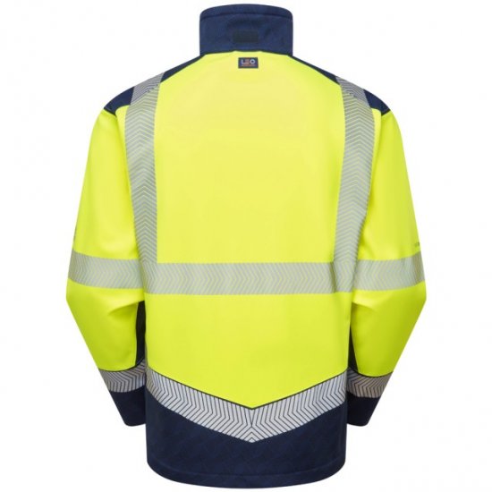 Leo Bowden Ecoviz Softshell Jacket Hi-Vis Yellow/Navy Print - Arbetskläder - Arbetskläder i stora storlekar