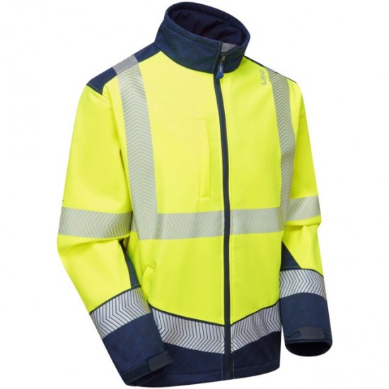 Leo Bowden Ecoviz Softshell Jacket Hi-Vis Yellow/Navy Print - Arbetskläder - Arbetskläder i stora storlekar