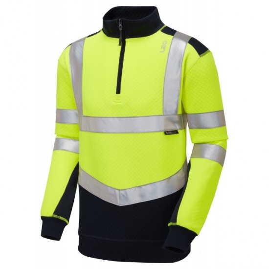 Leo Tapeley Ecoviz Dual Colour 1/4 Zip Sweatshirt Hi-Vis Yellow/Navy - Arbetskläder - Arbetskläder i stora storlekar
