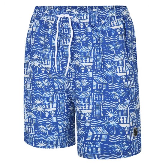 Espionage SW097 Badshorts med Hawaiitryck Kungsblå/Vit - Badkläder - Badshorts för herrar i stora storlekar