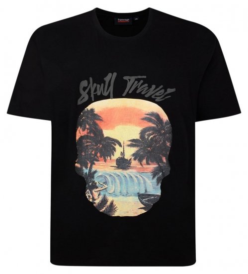 Espionage T432 Skull Travel Tryckt T-shirt svart - T-shirts - Stora T-shirts - 2XL-14XL