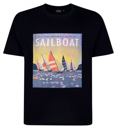 Espionage T459 Sailboat Tryckt T-shirt mörkblå - T-shirts - Stora T-shirts - 2XL-14XL