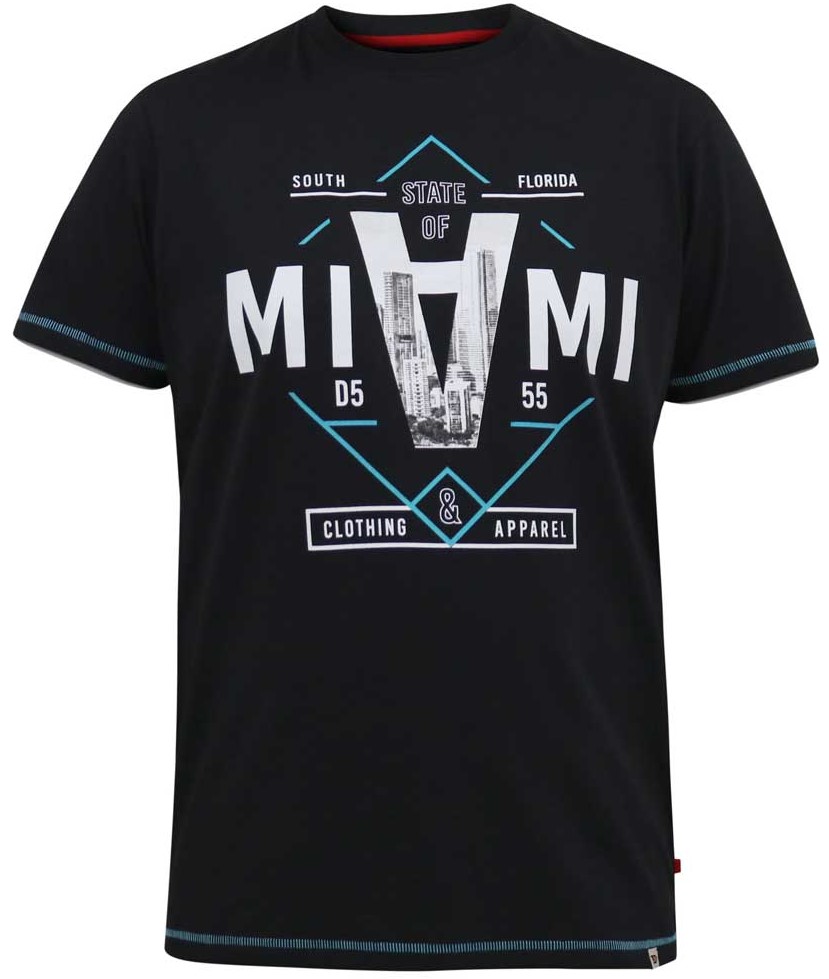 6XL - T-shirt i stora storlekar - D555 BINGHAM State Of Miami Printed Crew Neck T-Shirt Black
