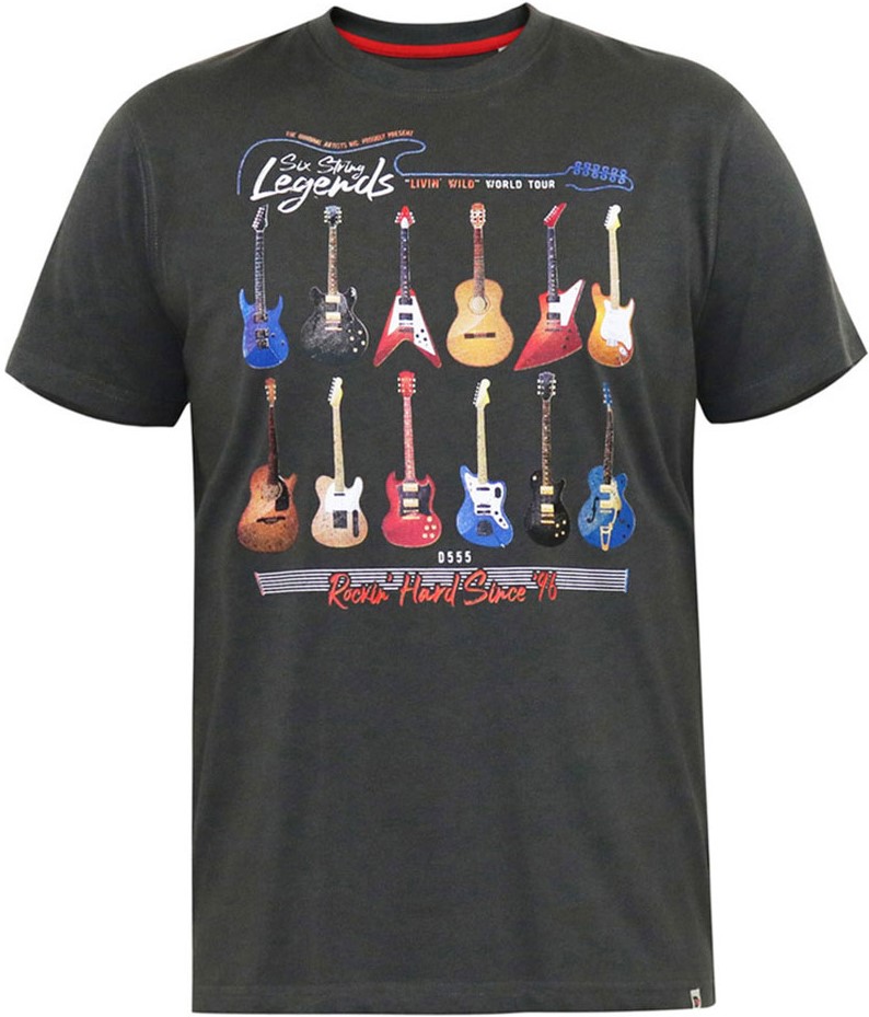 6XL - T-shirt i stora storlekar - D555 JAIDEN Legends Guitar Printed Crew Neck T-Shirt Khaki