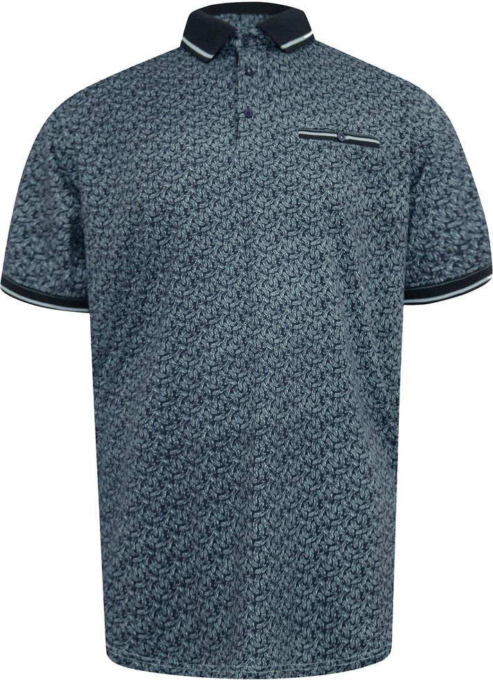 4XL - Piké i stora storlekar - D555 Woolwich AOP Polo Shirt With Ribbed Collar Blue