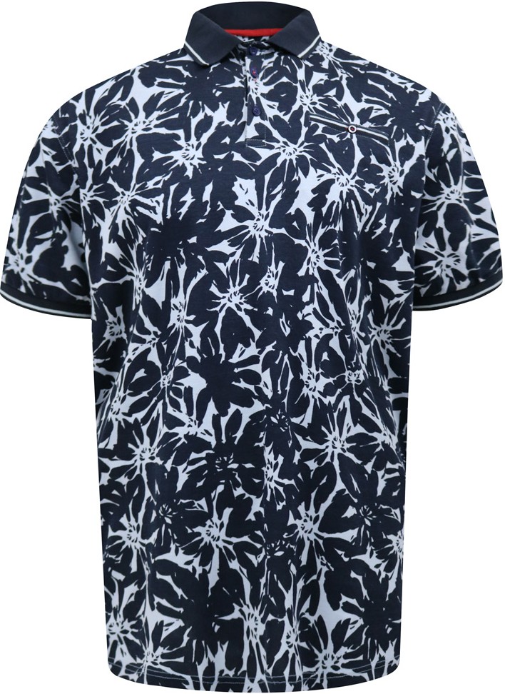 3XL - T-shirt i stora storlekar - D555 Halifax AOP Hawaiian Print Short Sleeve Polo Blue