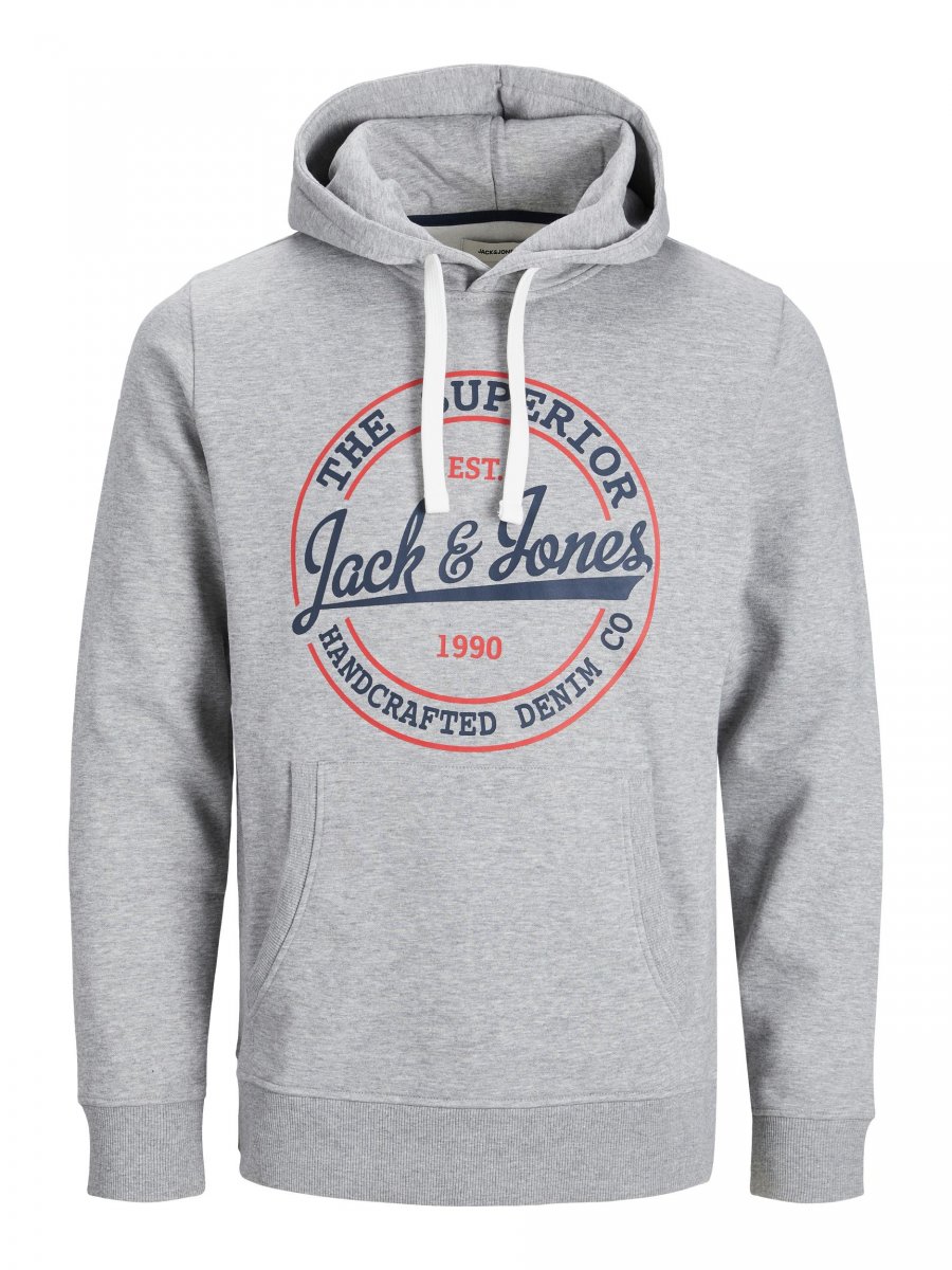 7XL - Hoodie i stora storlekar - Jack & Jones JJBRAT SWEAT Hoodie Light Grey