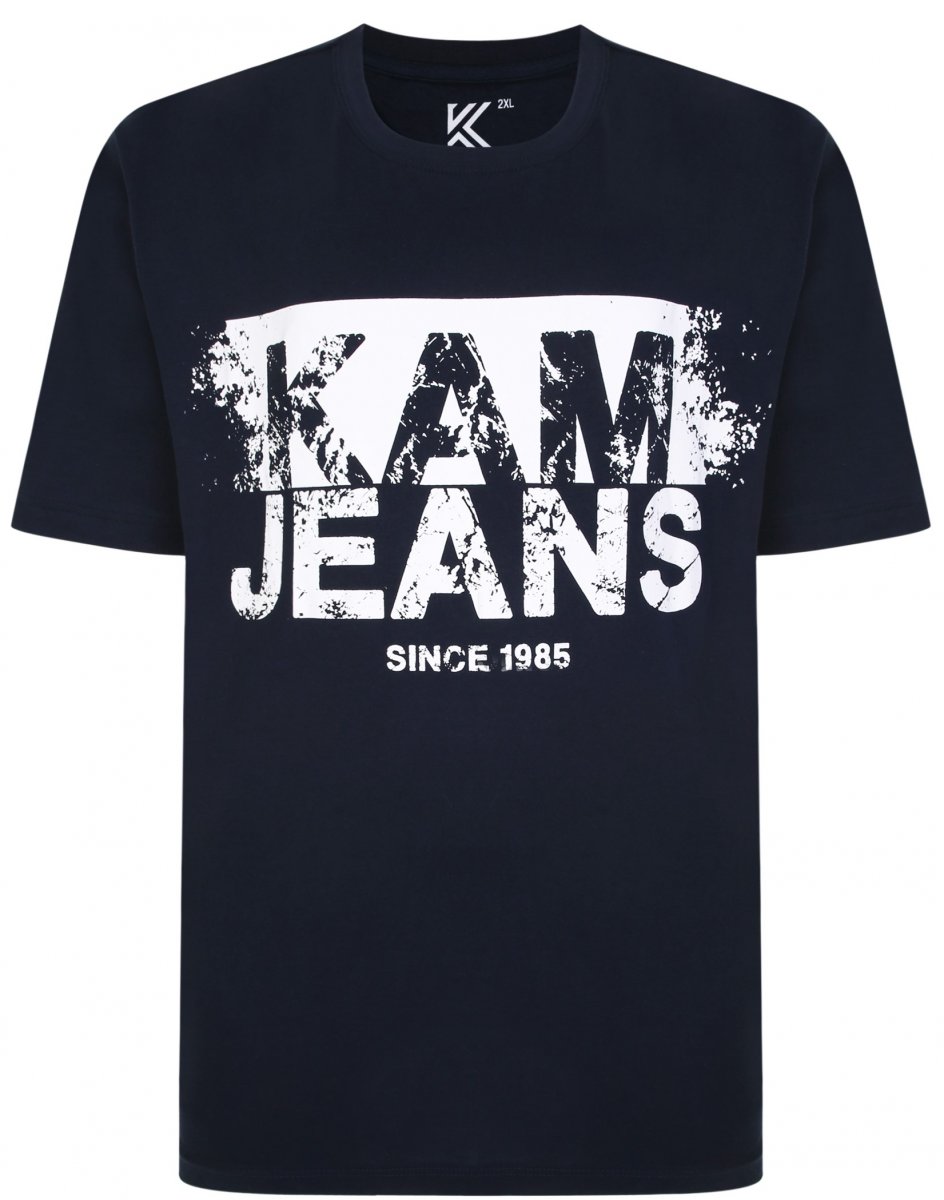 8XL - T-shirt i stora storlekar - Kam Jeans 5384 Kam Logo Printed Tee Navy