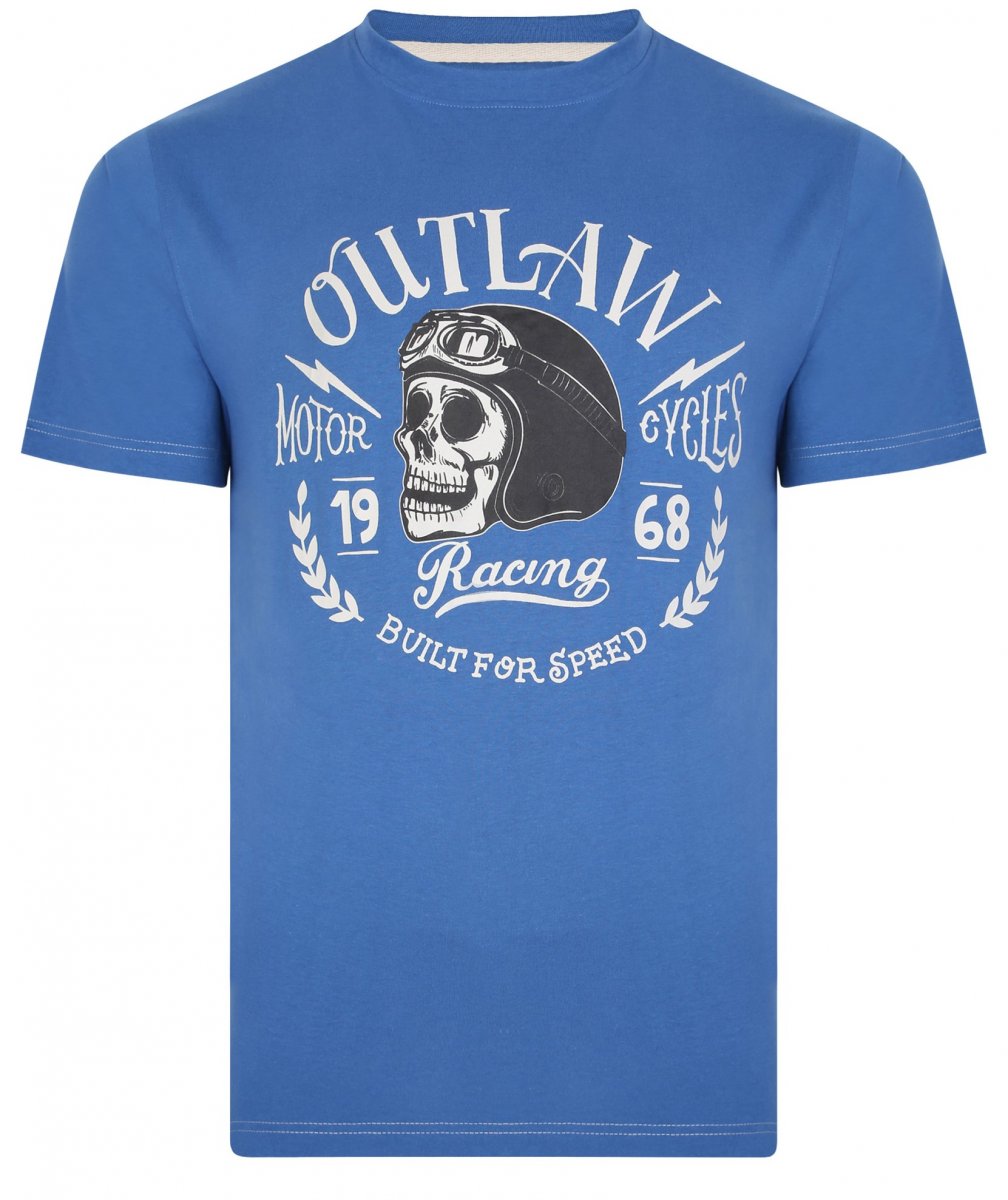 8XL - T-shirt i stora storlekar - Kam Jeans 5391 Outlaws Skull Print T-Shirt Blue