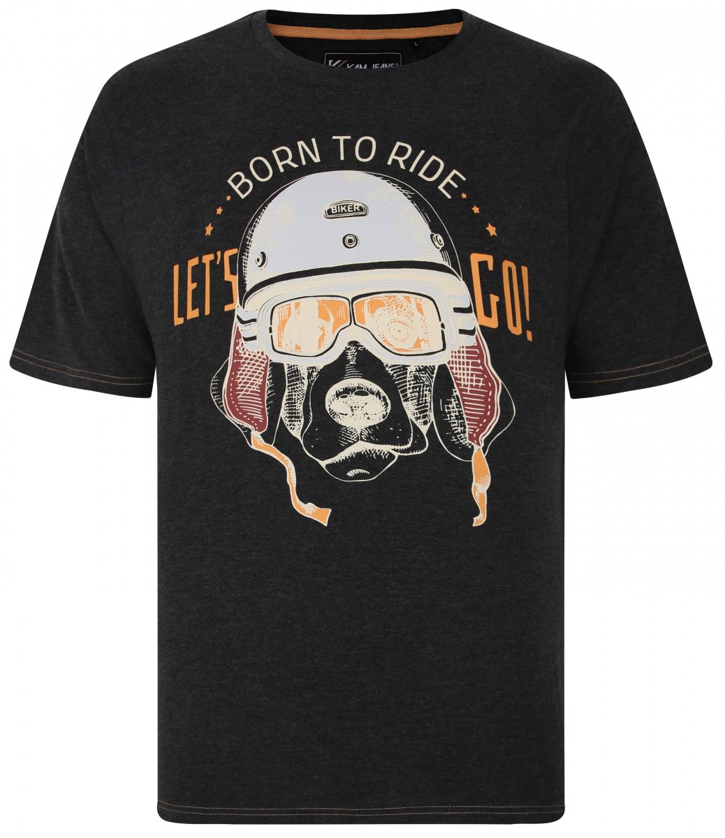 3XL - T-shirt i stora storlekar - Kam Jeans 5731 Born To Ride Print T-Shirt CHARCOAL MARL