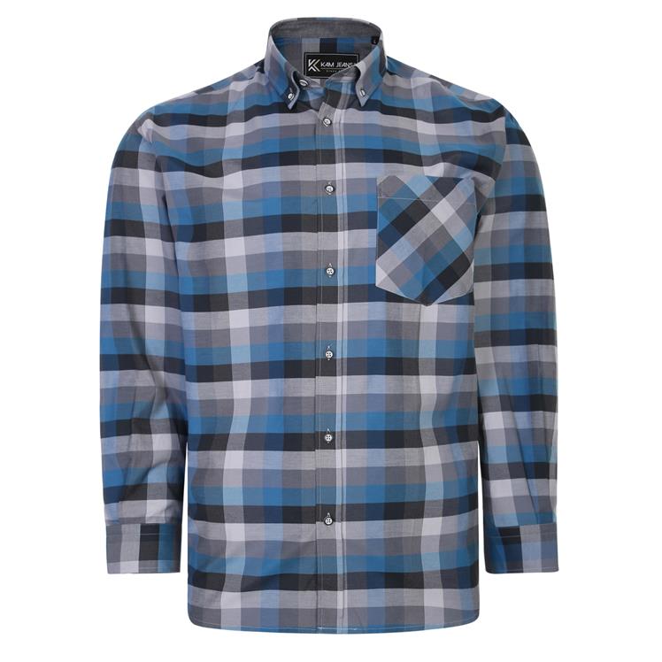 8XL - Skjorta i stora storlekar - Kam Jeans 6222 Grazed Check Pattern Shirt Turquoise
