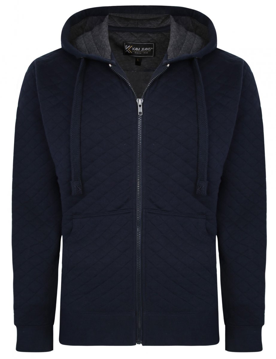 8XL - Hoodie i stora storlekar - Kam Jeans 7051 Quilted Jersey Zip Thru Hoody Navy