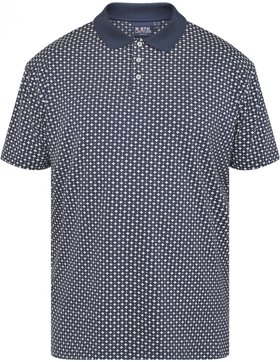 7XL - Piké i stora storlekar - North Latitude 61134 All-Over Print Jerseypiké Marinblå