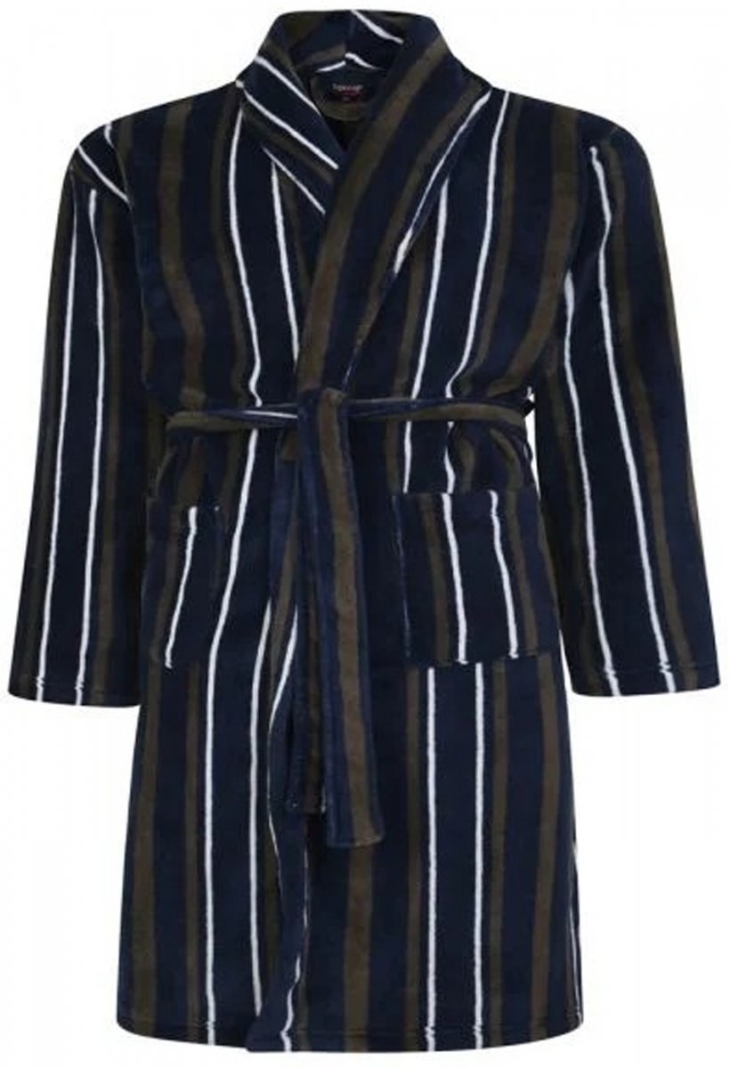 8XL - Badrock/Morgonrock i stora storlekar - Espionage PJ149 Striped Fleece Gown Navy/Charcoal