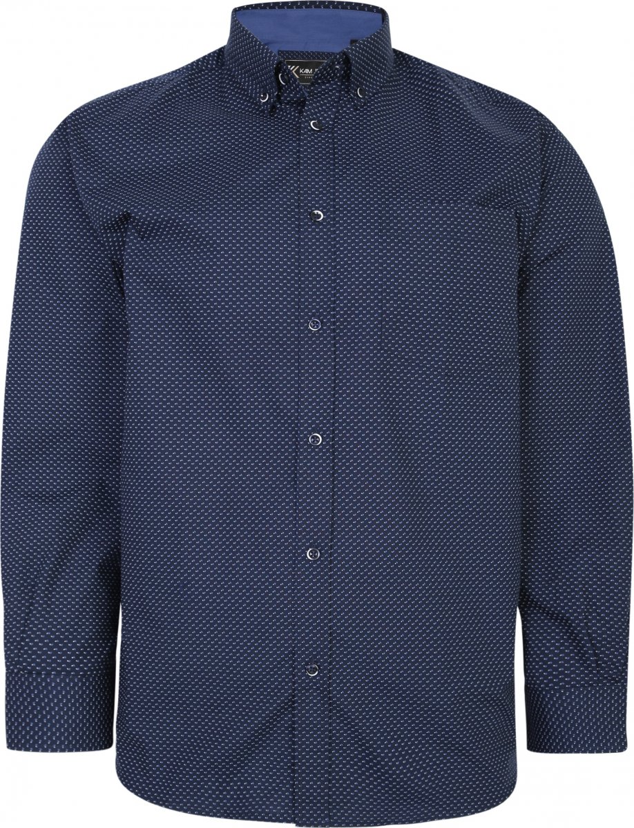 2XL - Skjorta i stora storlekar - Kam Jeans P018 Premium Dobby Print Long Sleeve Shirt Navy