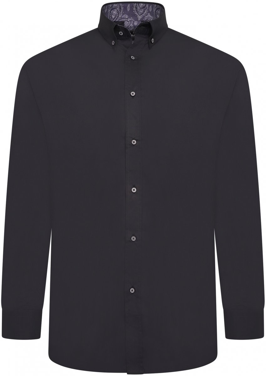 2XL - Skjorta i stora storlekar - Kam Jeans P023B Premium Stretch Long Sleeve Shirt Button Down Black