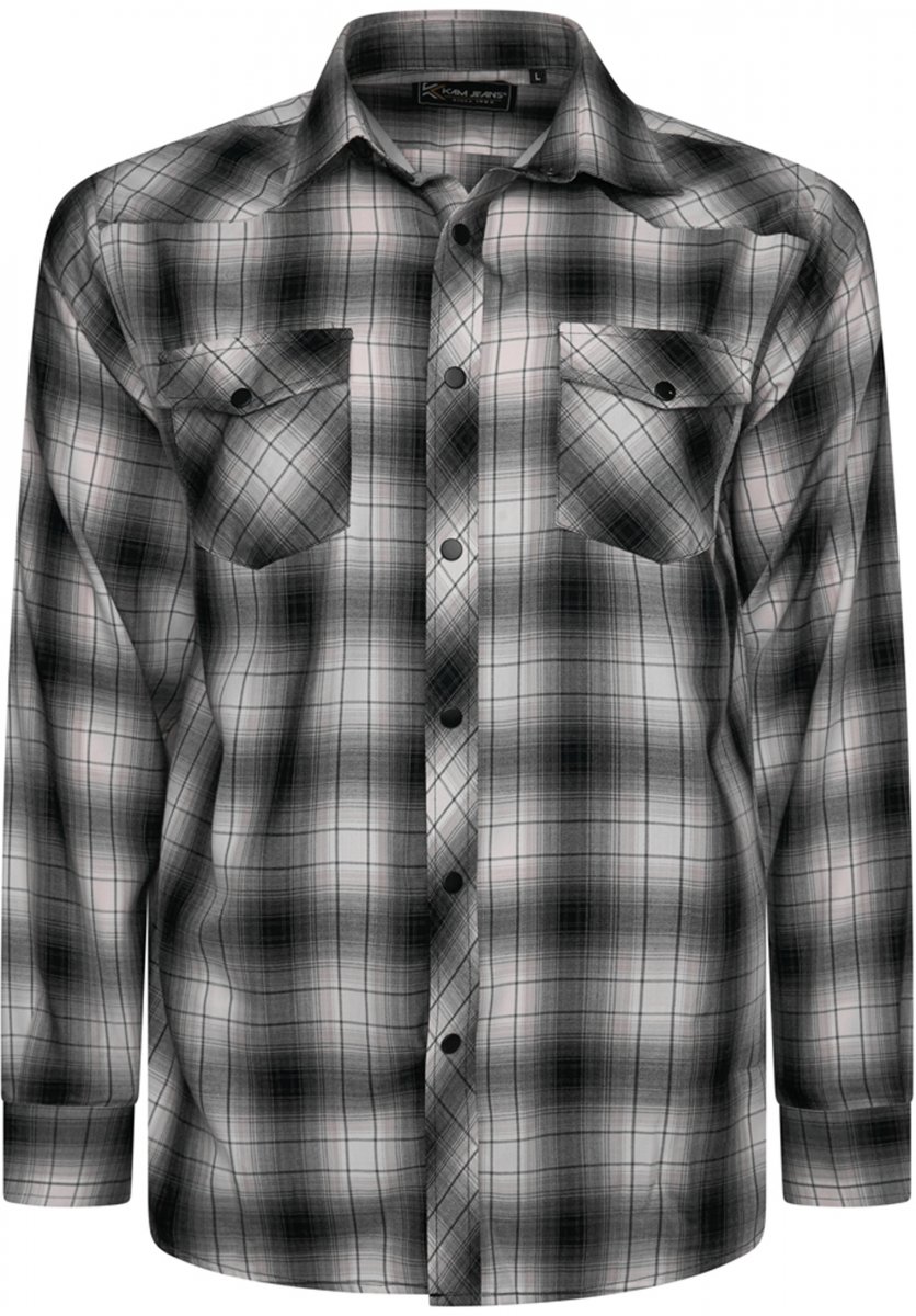7XL - Skjorta i stora storlekar - Kam Jeans 6352 Western Twin Pocket Long Sleeve Shirt Charcoal