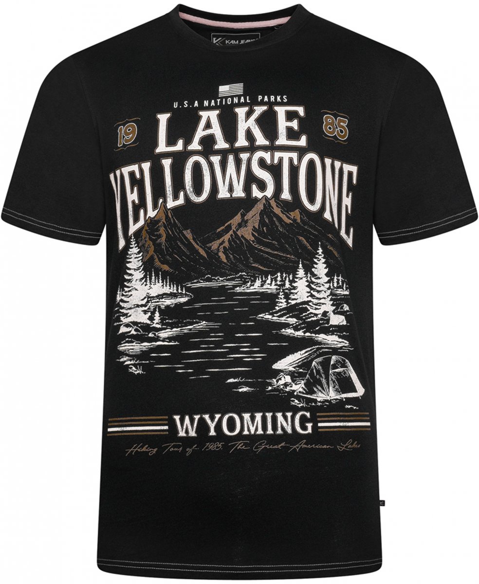 6XL - T-shirt i stora storlekar - Kam Jeans 5792 Lake Yellowstone Print Tee Black