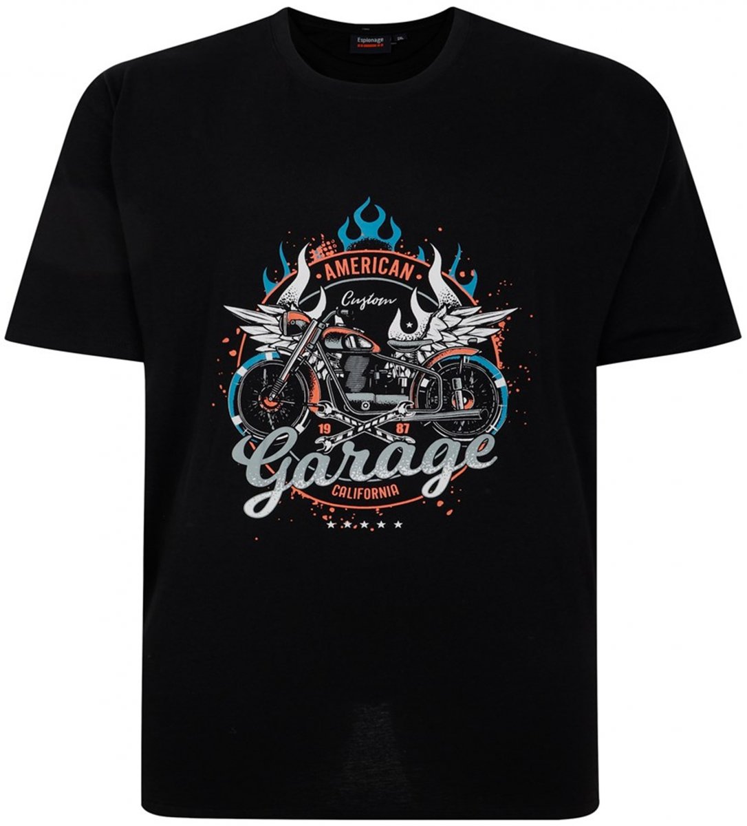 6XL - T-shirt i stora storlekar - Espionage T426 Garage Printed T-Shirt Black